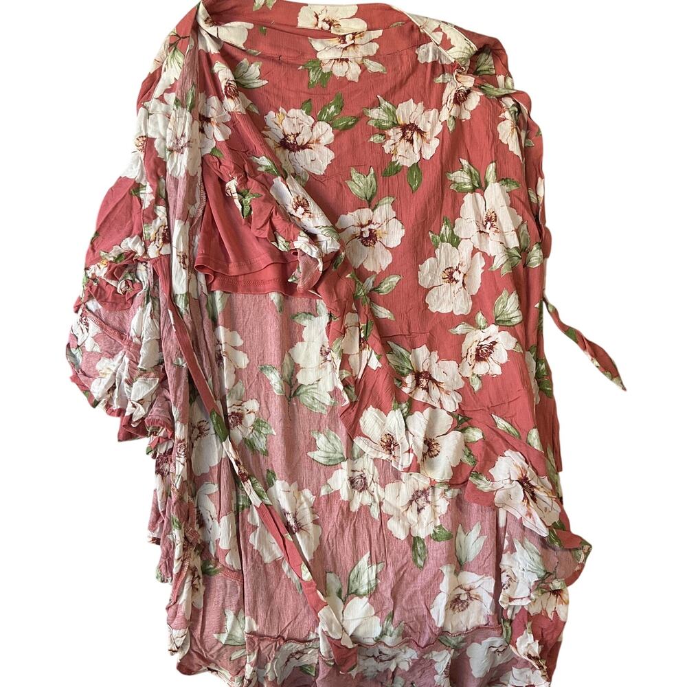 Crescent Women Midi Skirt L Pink Floral Wrap Dress Tie Ruffle NWT High Low